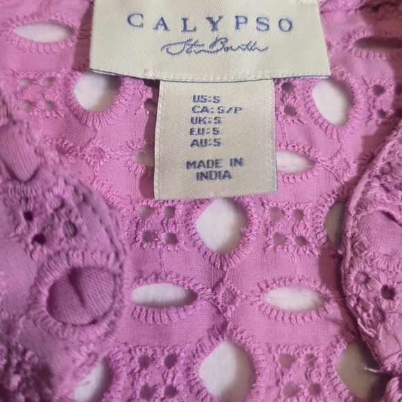 Calypso St. Barth Pink Eyelet Cotton Tassel Blouse Size Small - Picture 2 of 7